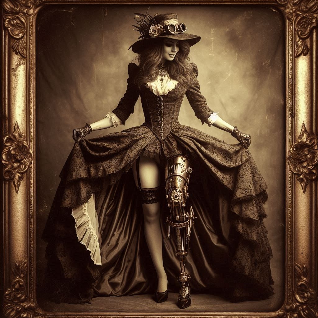 Woman Revealing Her Steampunk Style Prosthetic Leg