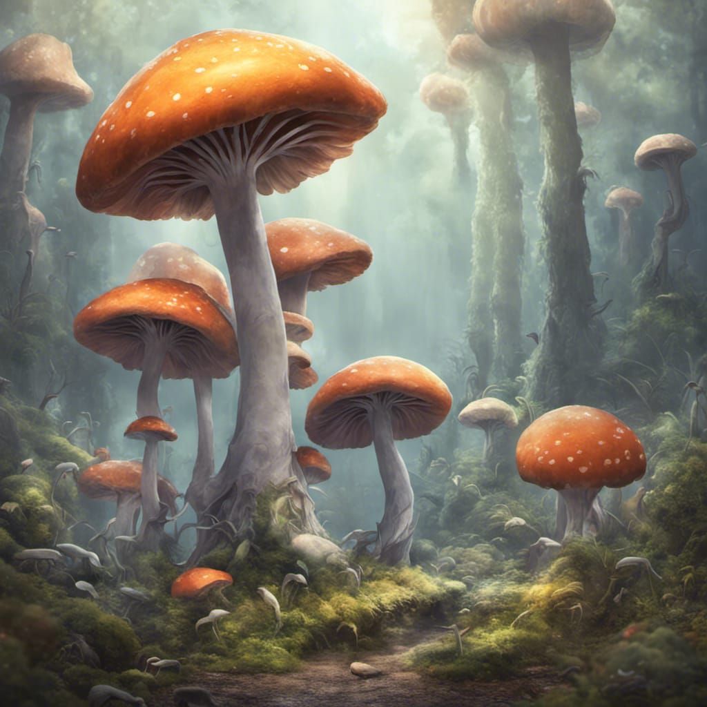 Fantasy toadstools in misty glade. - AI Generated Artwork - NightCafe ...