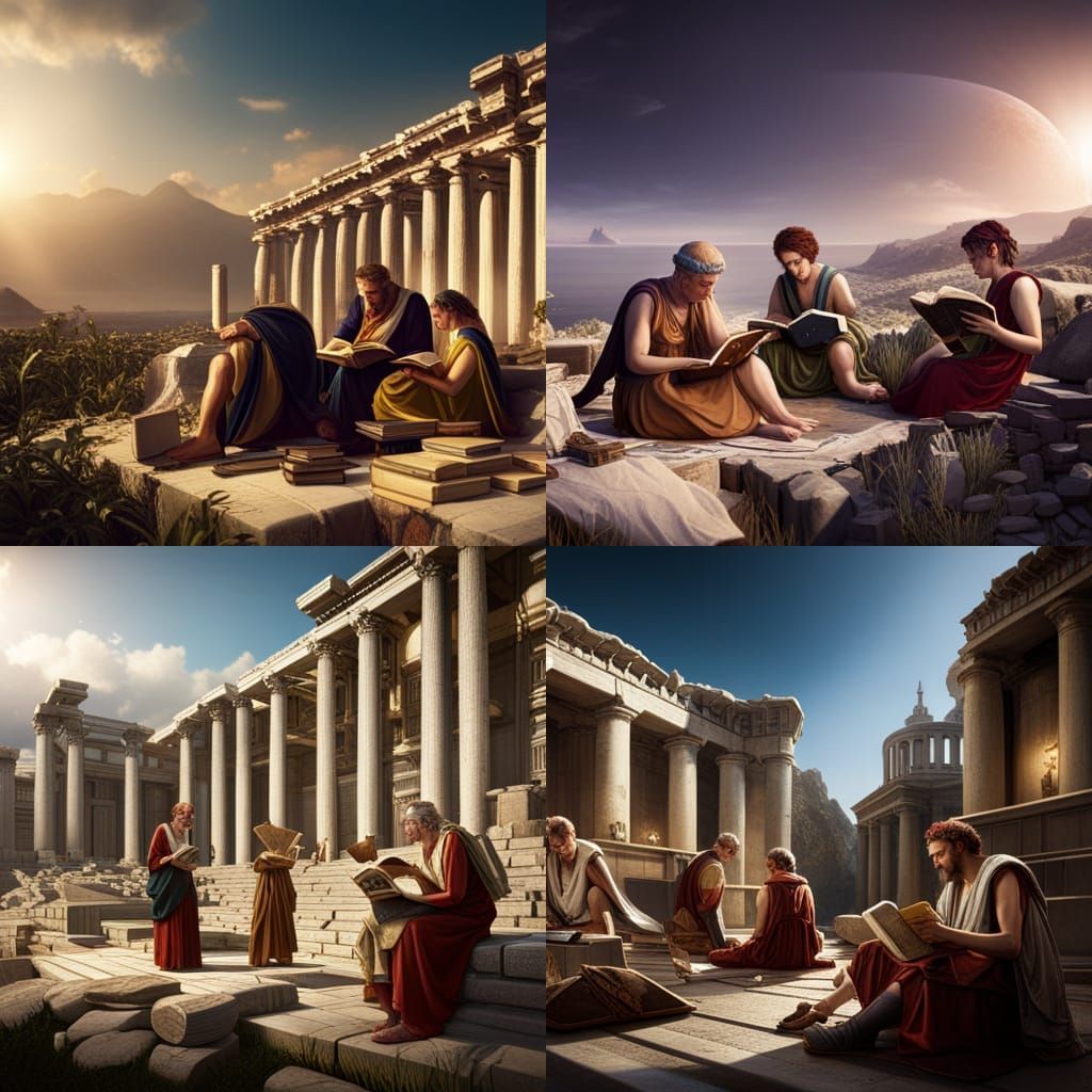 People reading books in Ancient Greek