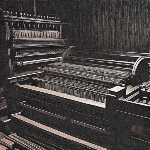 Highly Detailed Jacquard Loom making Damask in a Small Room