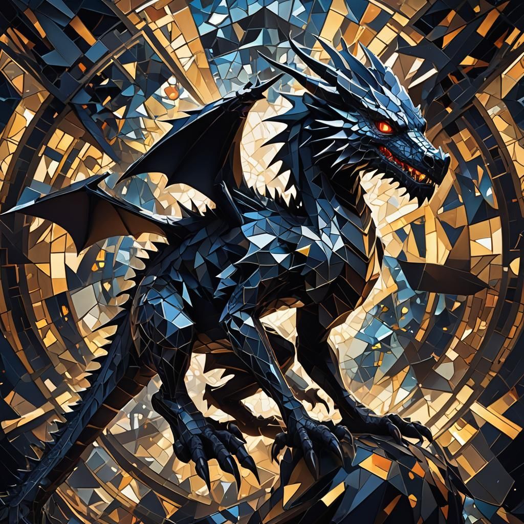 Light; dark; dragon; cubist   by @Cthlooly 