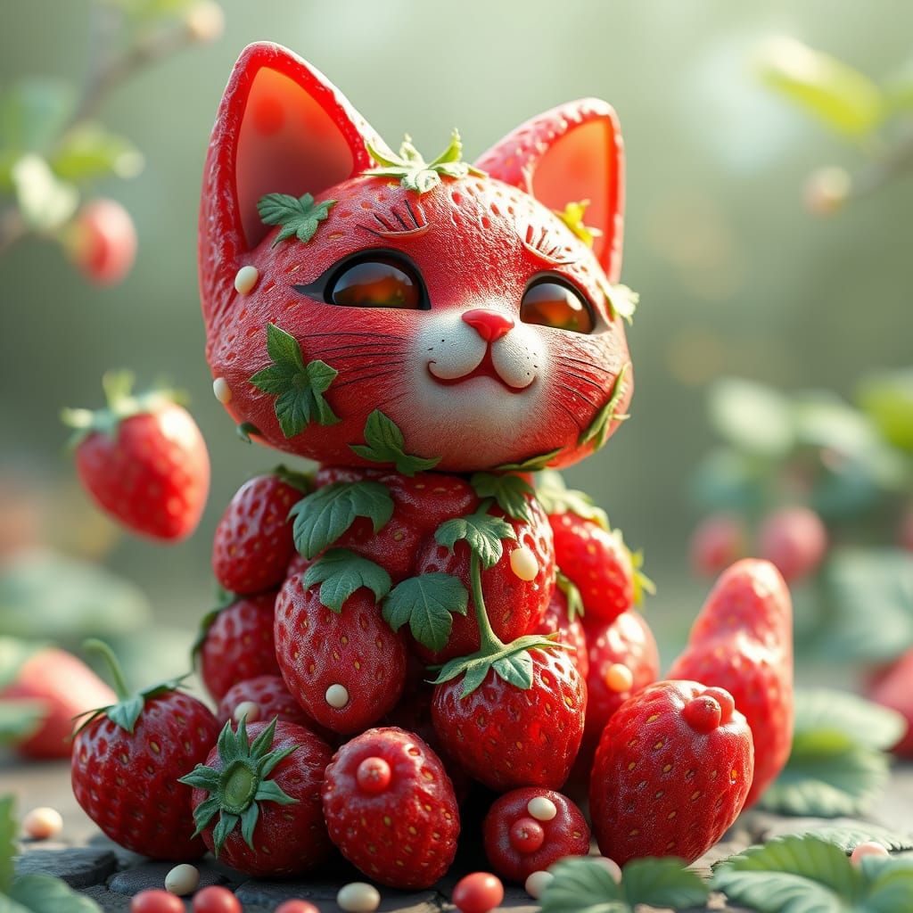 strawberries cat  by @MiaMore