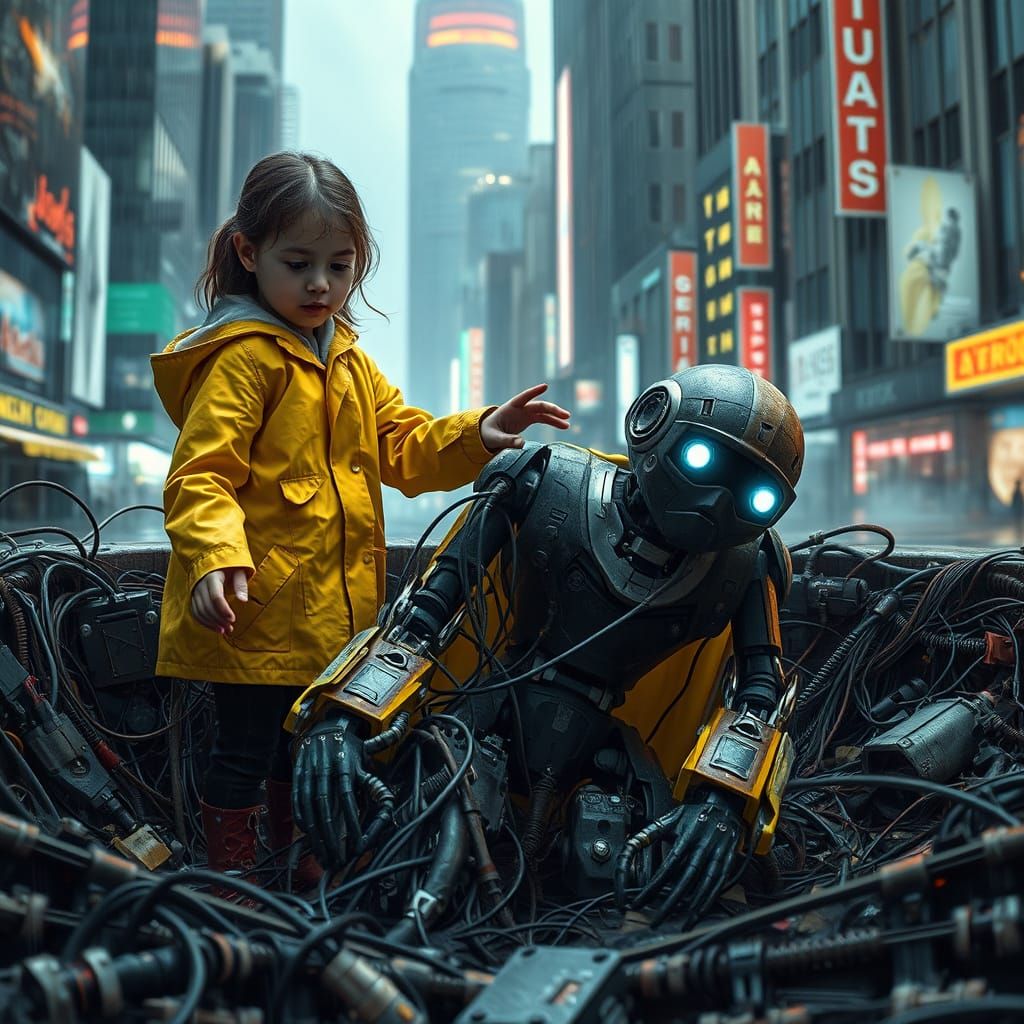 Compassion in the new World - Young Girl Helps Damaged Robot...
