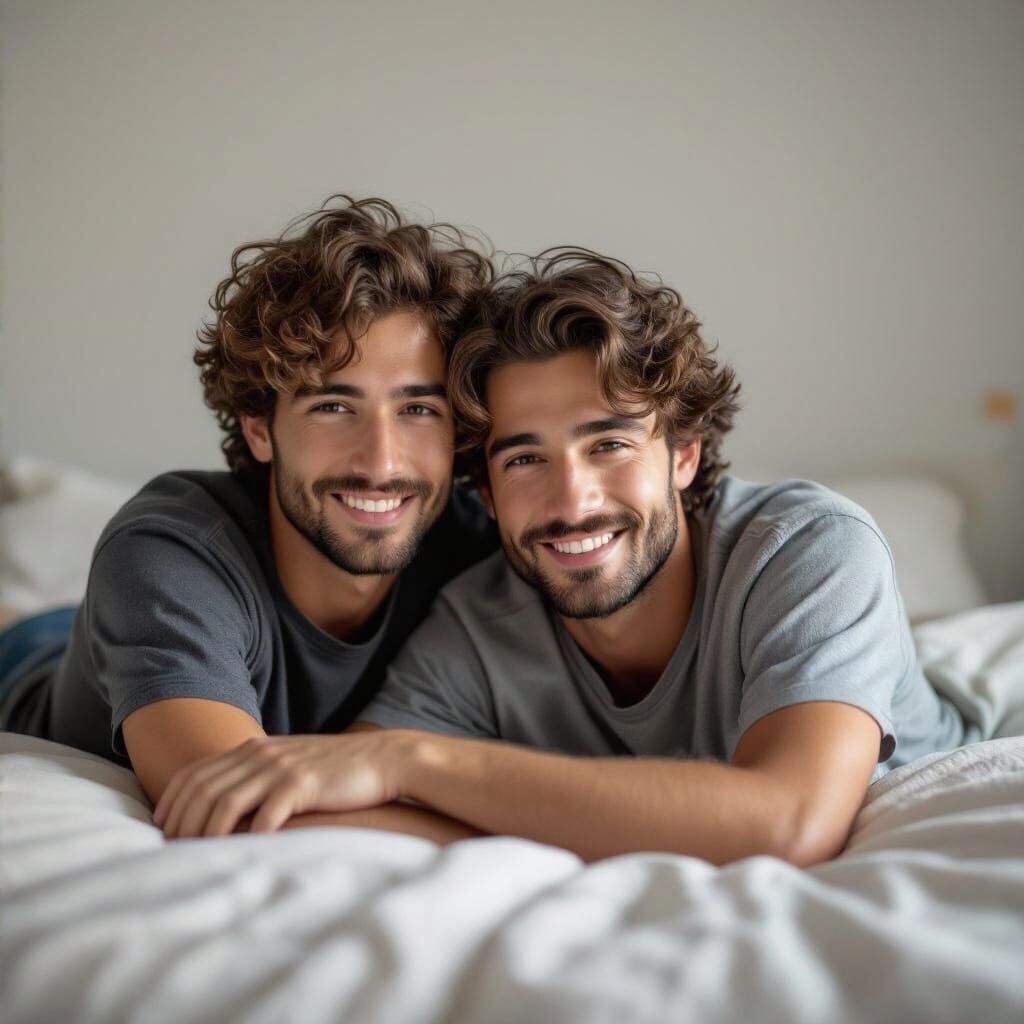 Twin Brothers Embrace: Professional Portrait