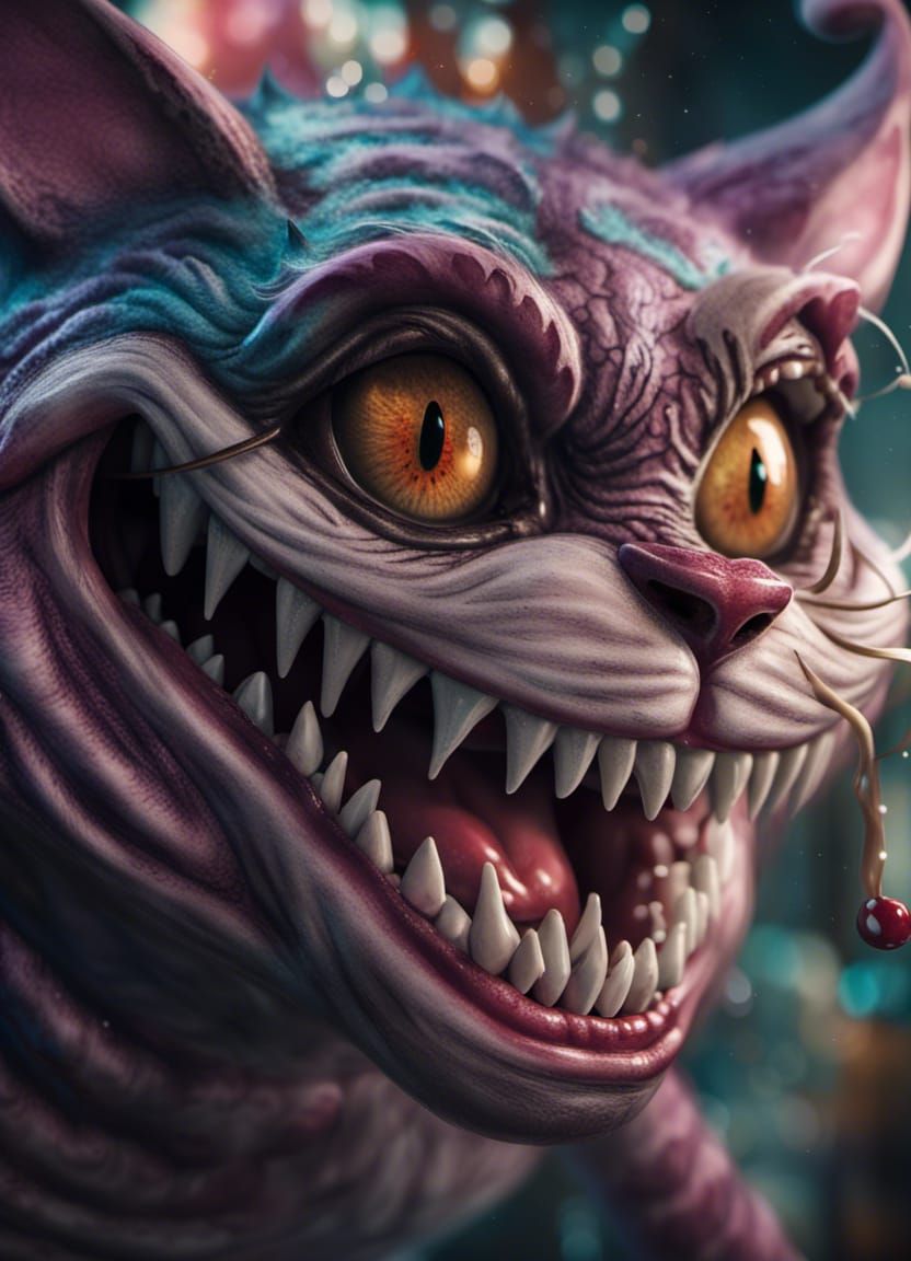 A demented_smoking_malevolent Cheshire cat with large accusi...