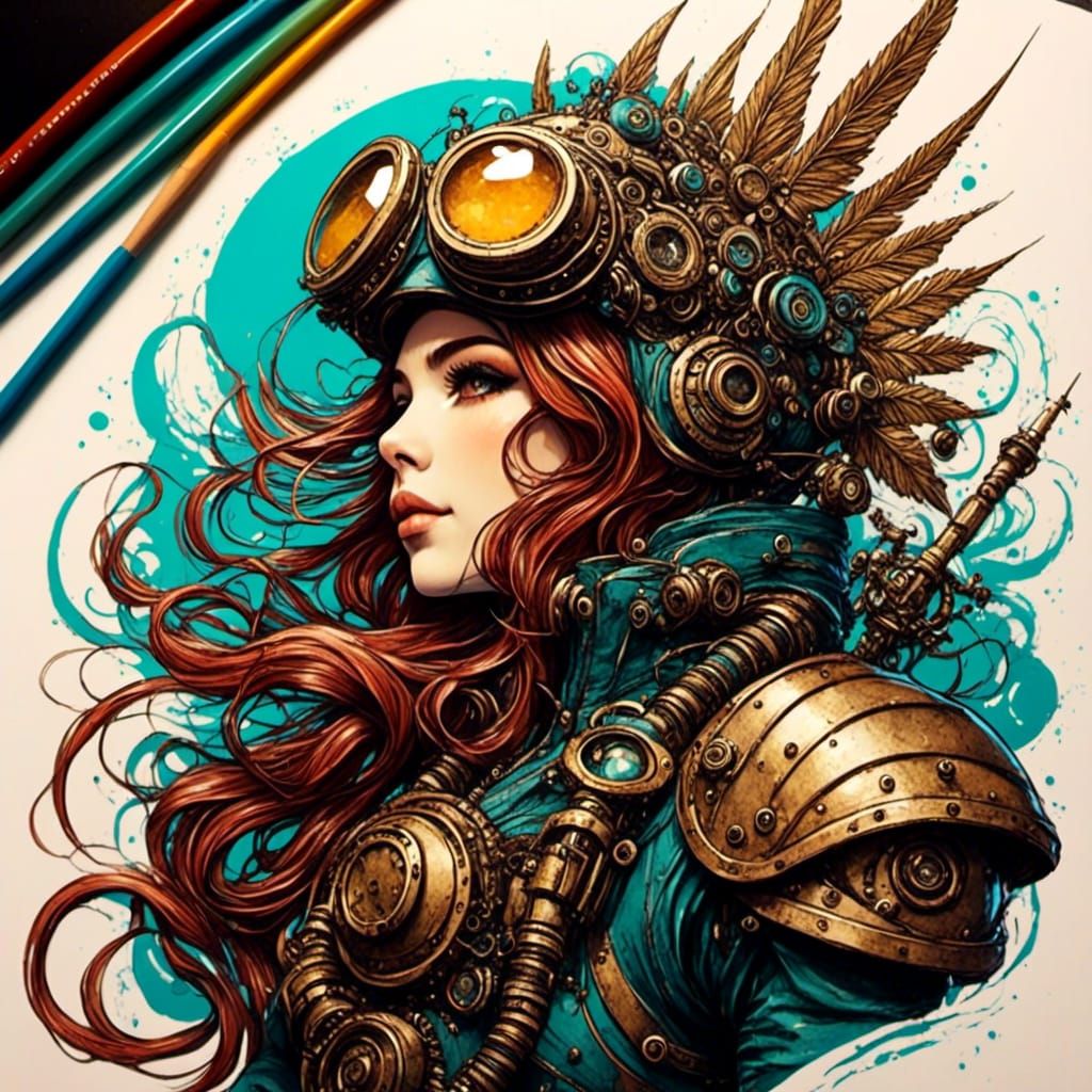 detailed color sketch <lora:Inspiration:1.0> Steampunk captain of the fleet ! 