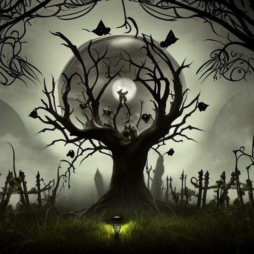gothic flower garden in the moonlight
