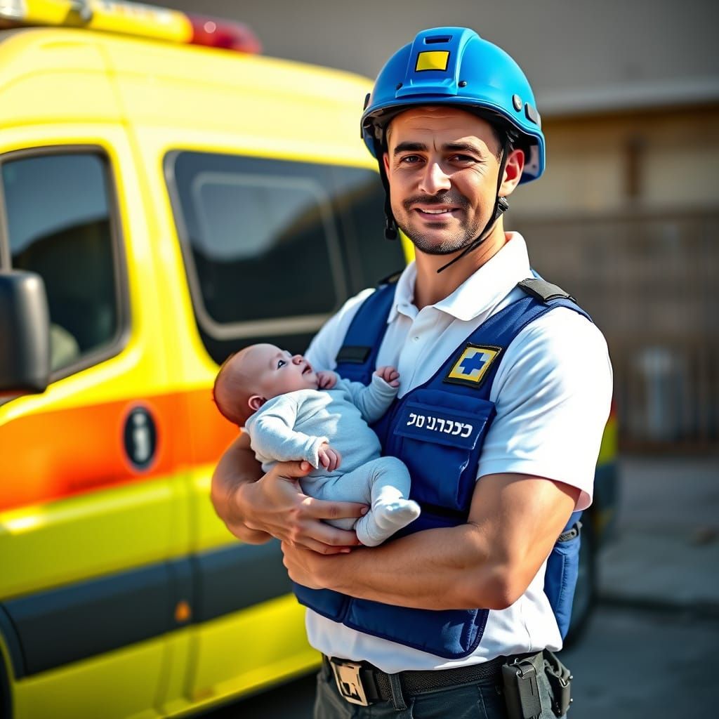Israeli Paramedic Cradles Baby Beside Ambulance