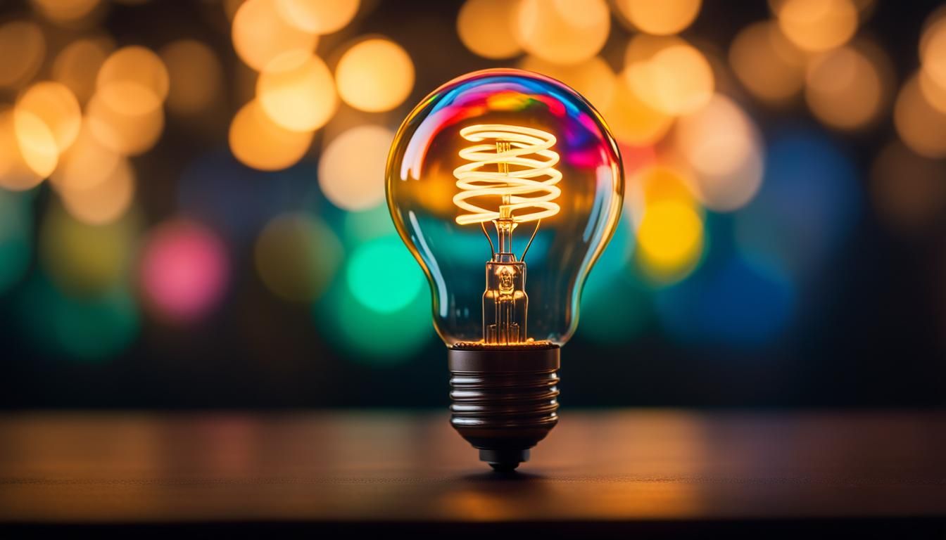 a colorful glowing idea bulb lamp, visualization of brainsto...