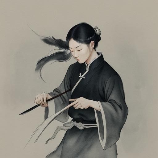 Monk Sword Practice in Misty Forest: Ink Painting