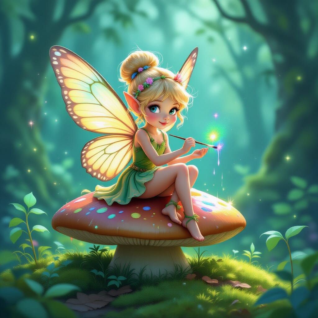 Enchanting Bioluminescent Forest Pixie Art