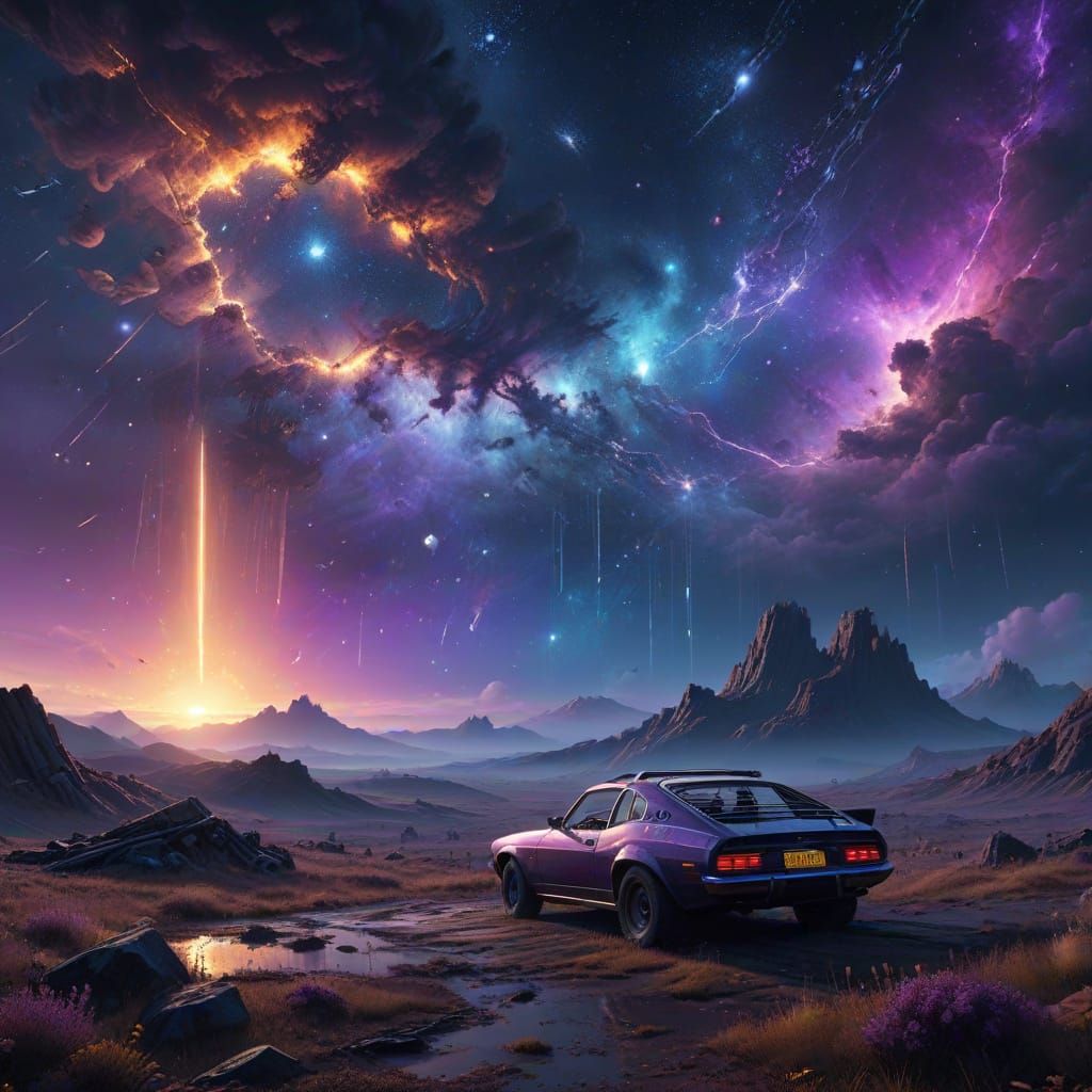 Surreal Cosmic Dreamscape in Deep Blues and Purples