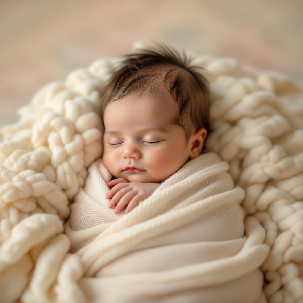Newborn Baby Sleeping Peacefully in Cream Blanket