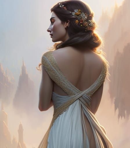 Beautiful Woman in a flowing silk gown,  a masterpiece by by...