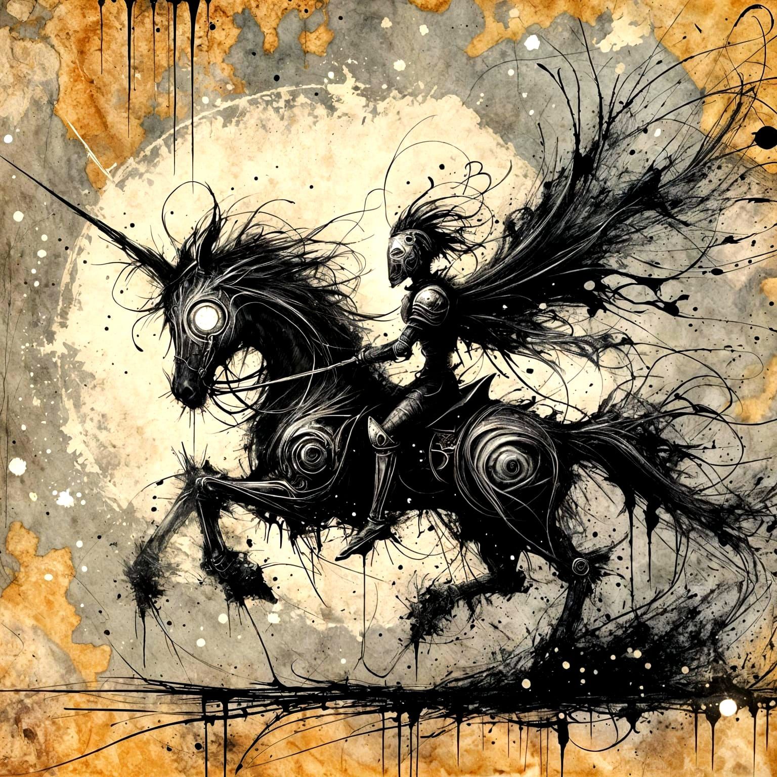 Knight on Horse in Whimsical Scratch Art Style