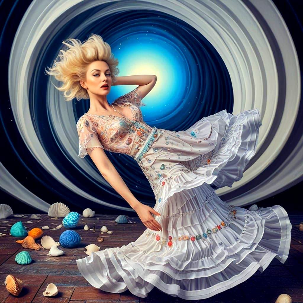 Surreal Hyperrealistic Portrait of Happy Mature Lady in Moti...