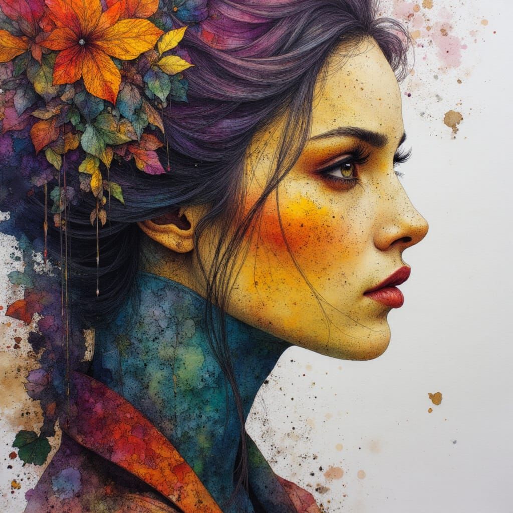 Art Nouveau, Asian nobility, vibrant colour, exquisite detail, Paul Lovering color nuerographic drawing organic abstraction art therapy, alc...