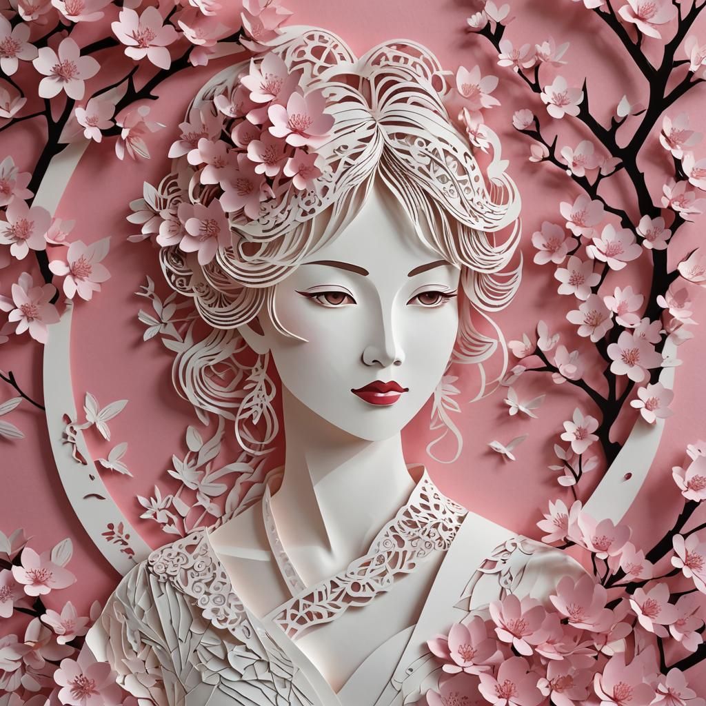 Decoration,cutting out of white paper, (kirigami: 2.0) the i...