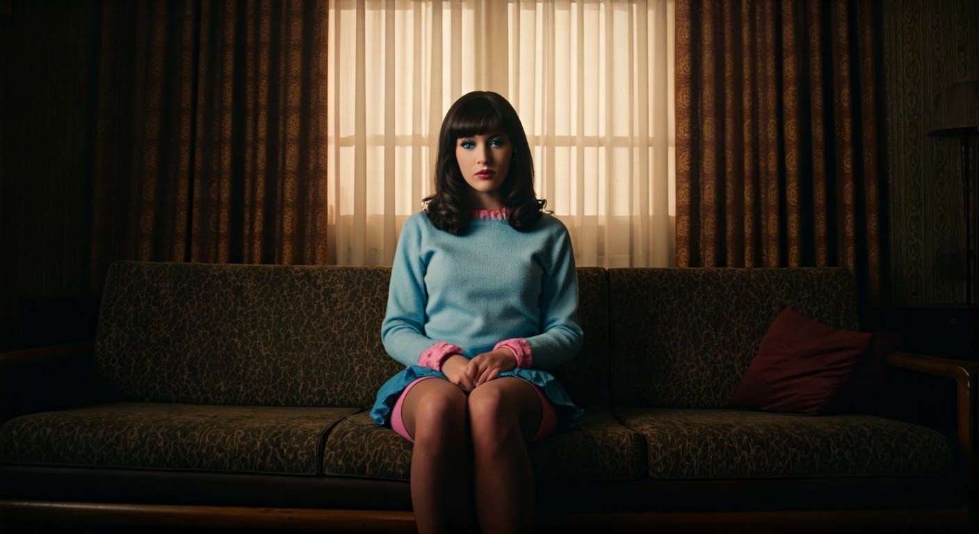 Confident Young Woman in Retro Living Room
