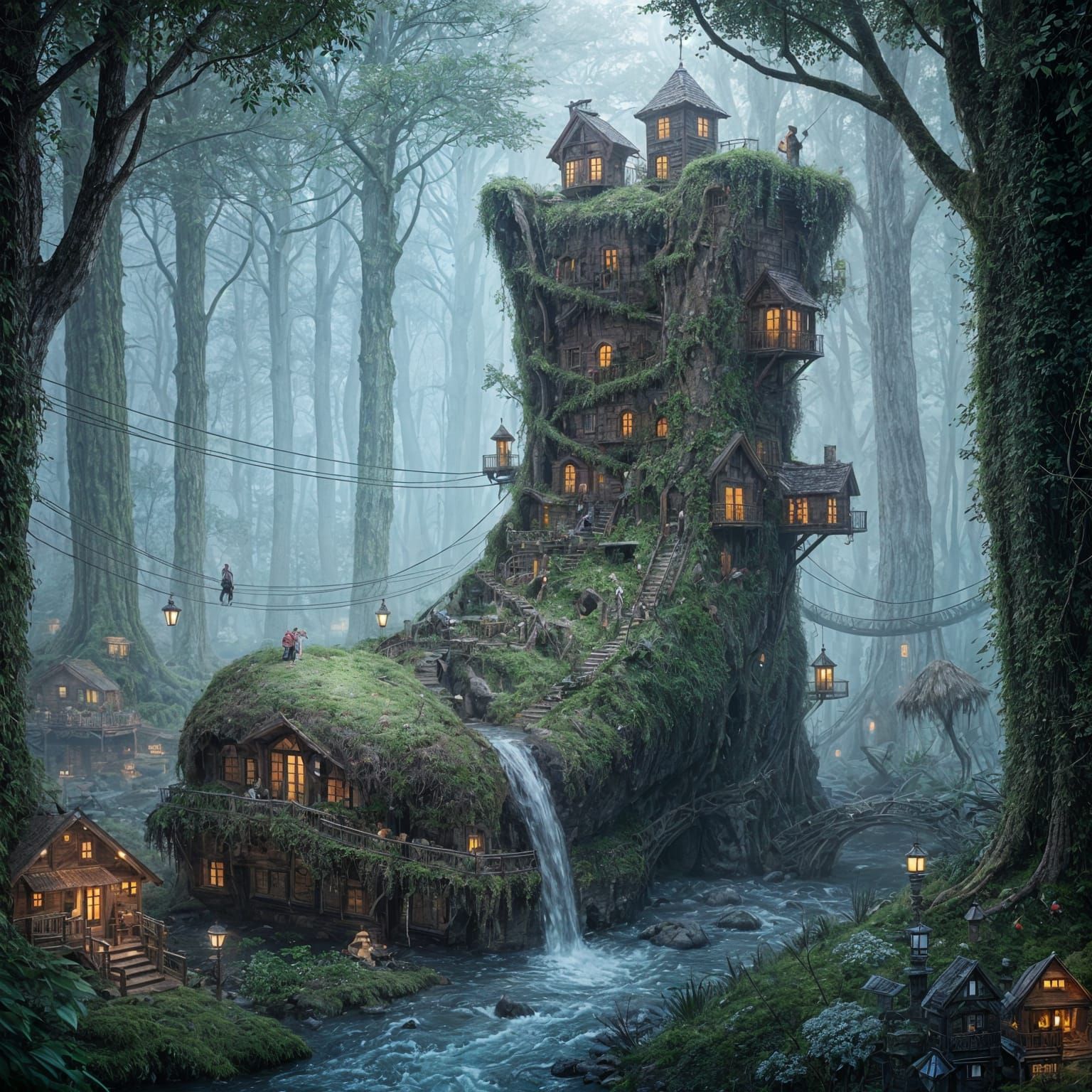 "The World Inside the Boot"
Description:
In a dense, foggy forest, among moss and ancient trees, there ...  by @Schoor