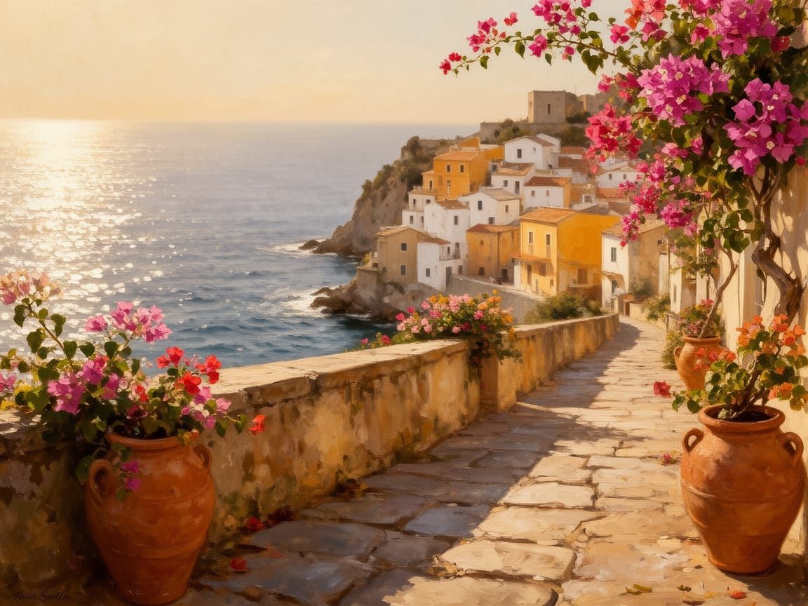 Sun-drenched Terrace by the Mediterranean Sea