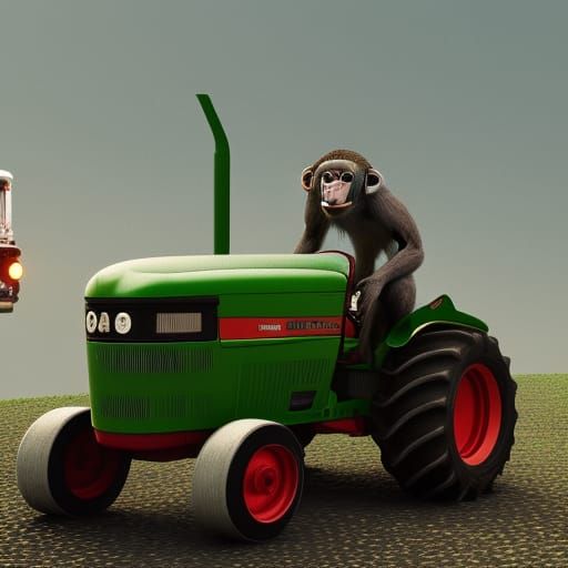 Monkey driving a tractor