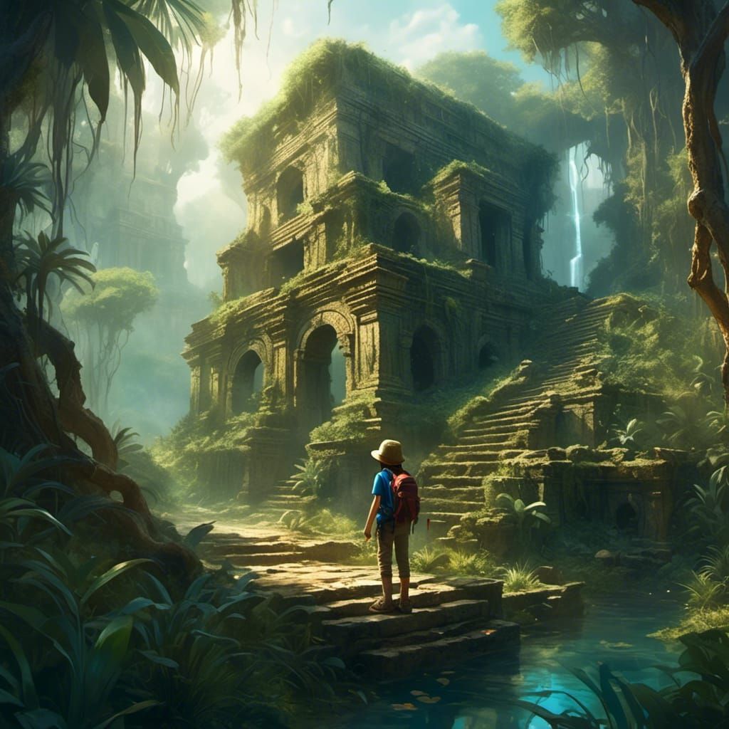  <lora:Undefined:1.0> An explorer discovering an ancient ruin in the jungle