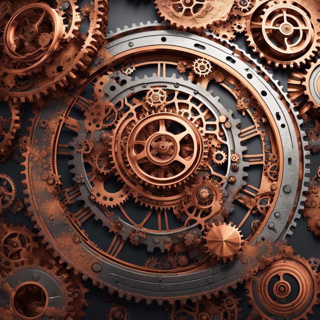 copper background with interconnected cogs and gears in silv...