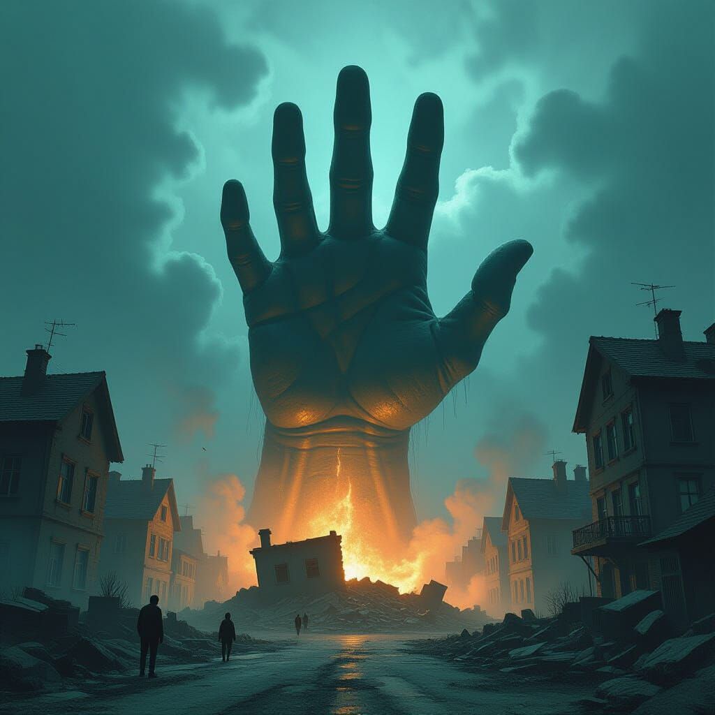 Spectral Hand Crushes Building in Eerie Neighborhood