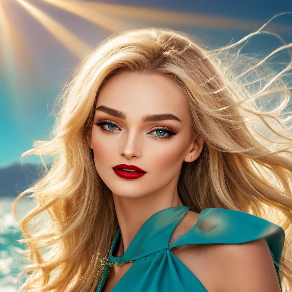 Glamorous Blonde Model on Beach in Fashion Photography