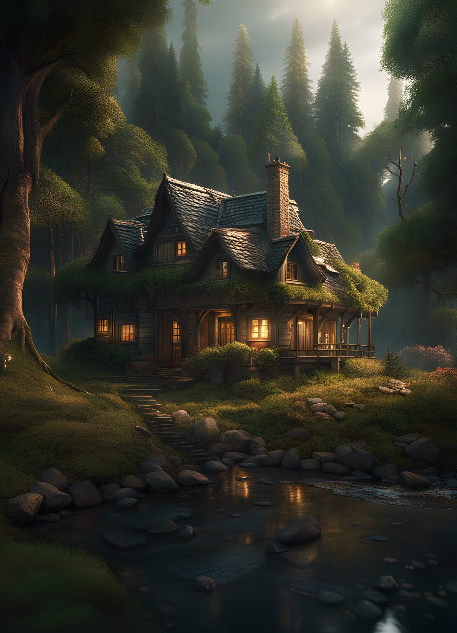 Forest Cottage - AI Generated Artwork - NightCafe Creator