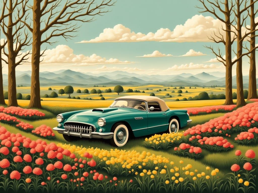 Surreal Sympetico Desire arrives in the form of an automobile <lora:Smithsonian Spring:1.2>