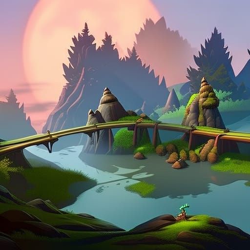 #Game Level #Bridge #stream #Mean #Troll #Fantasy #Forest