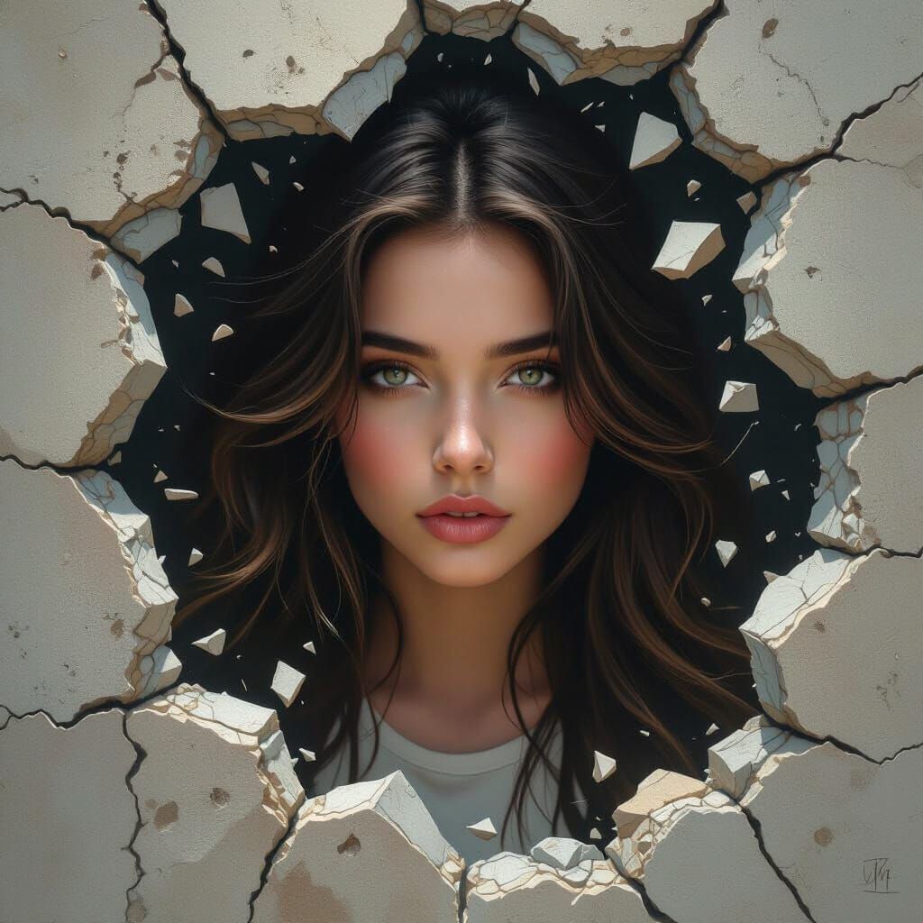 Resilient Young Woman Emerges From Debris in Dark Fantasy St...