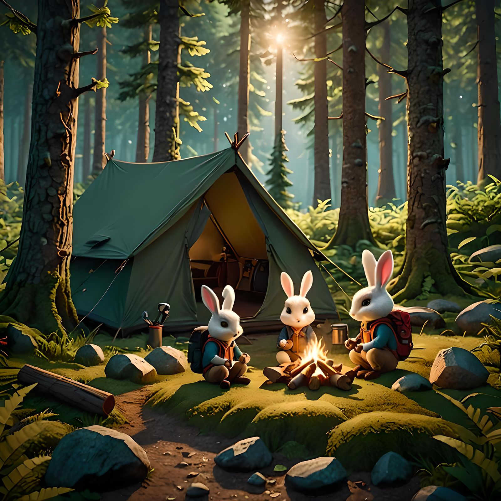 Rabbit siblings camping - AI Generated Artwork - NightCafe Creator