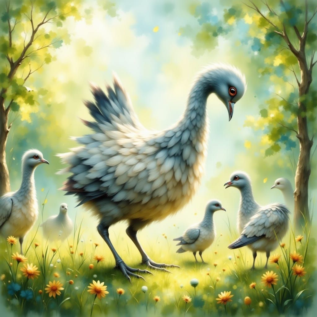 Cute Pigeon Comically Mimics Ostrich in Meadow