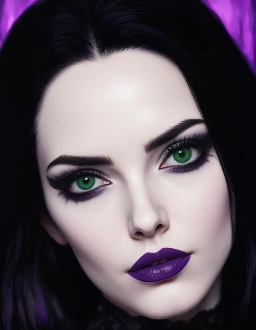 Realistic portrait of beautiful gothic young lady with black...