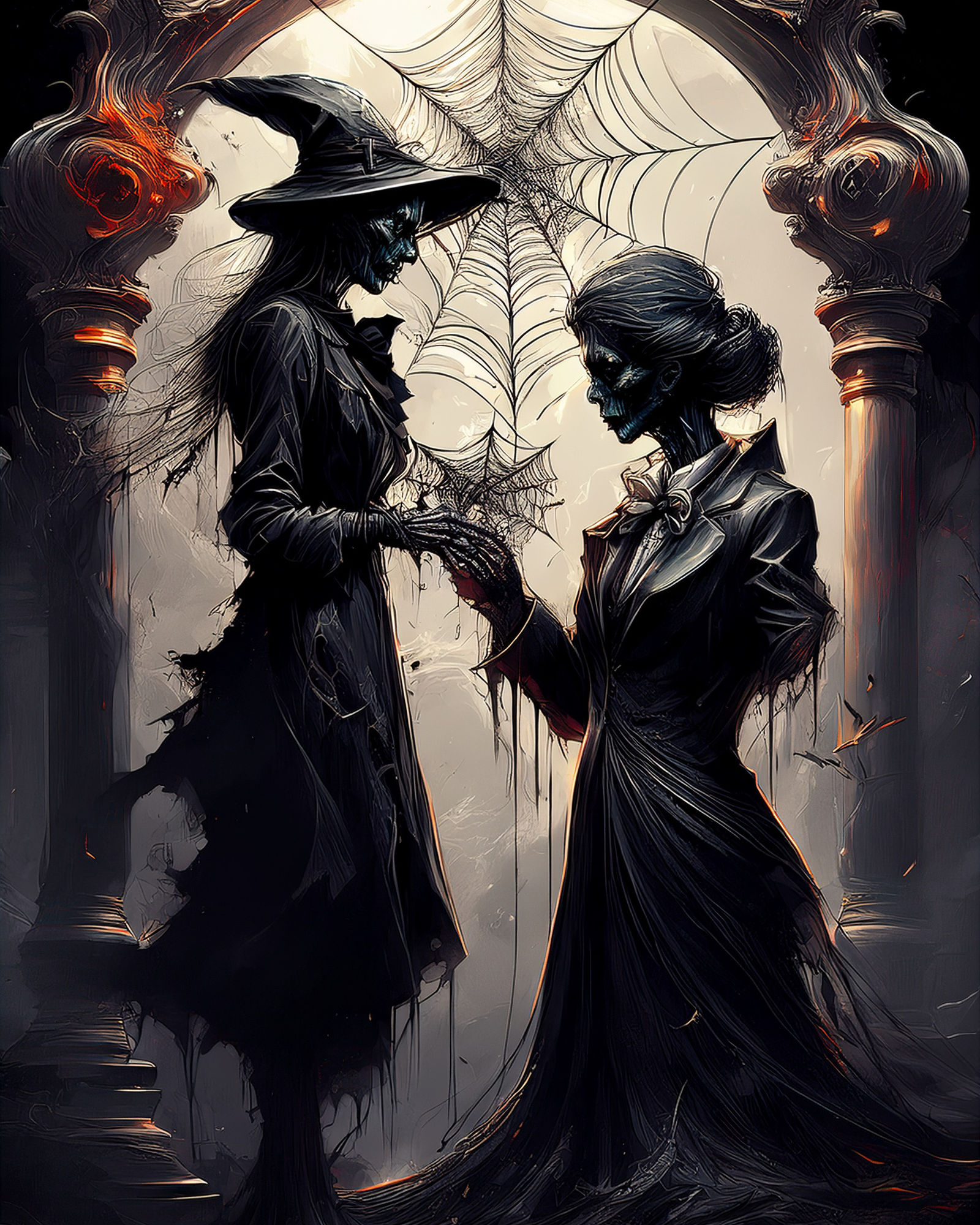 a captivating scene is staged a photorealistic witch