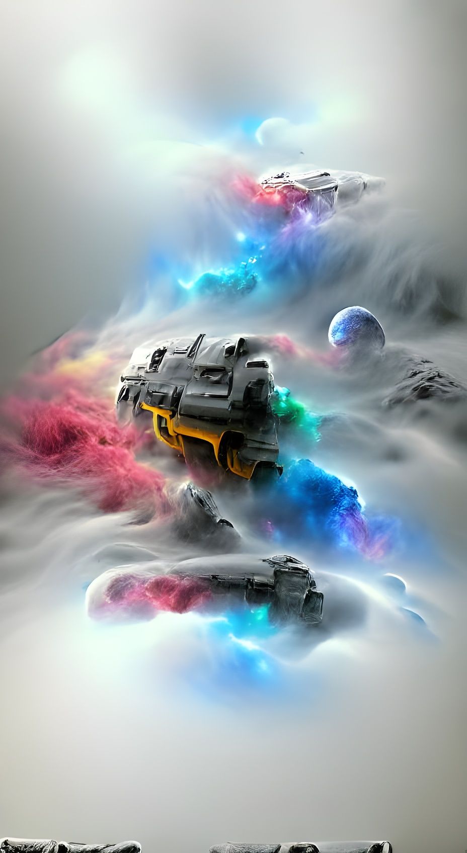 Fusion powered space faring locomotive riding though the wil...