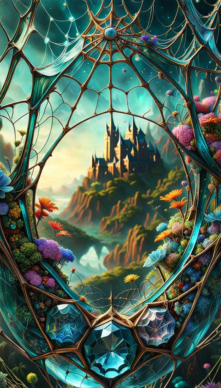 Crystal Spiderweb in Magical Borderland Fantasy Landscape