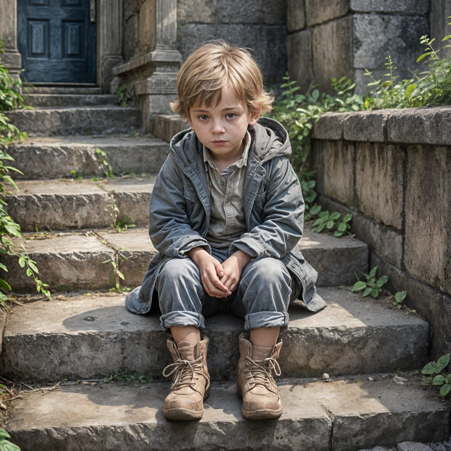 The boy on the stone step   by @Gettafix