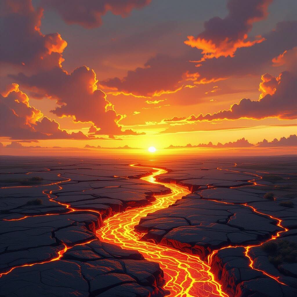 Lava River Meets Sunset in Cinematic Digital Art