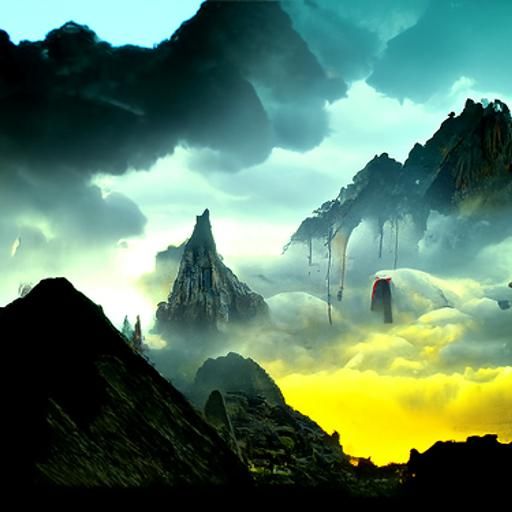 clouded caves beyond mountains