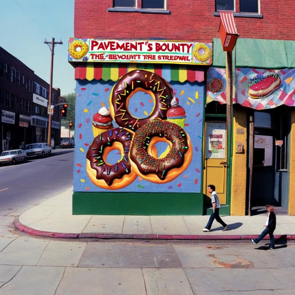 Pavement's Bounty thrash metal album cover donut on the sidewalk - AI ...