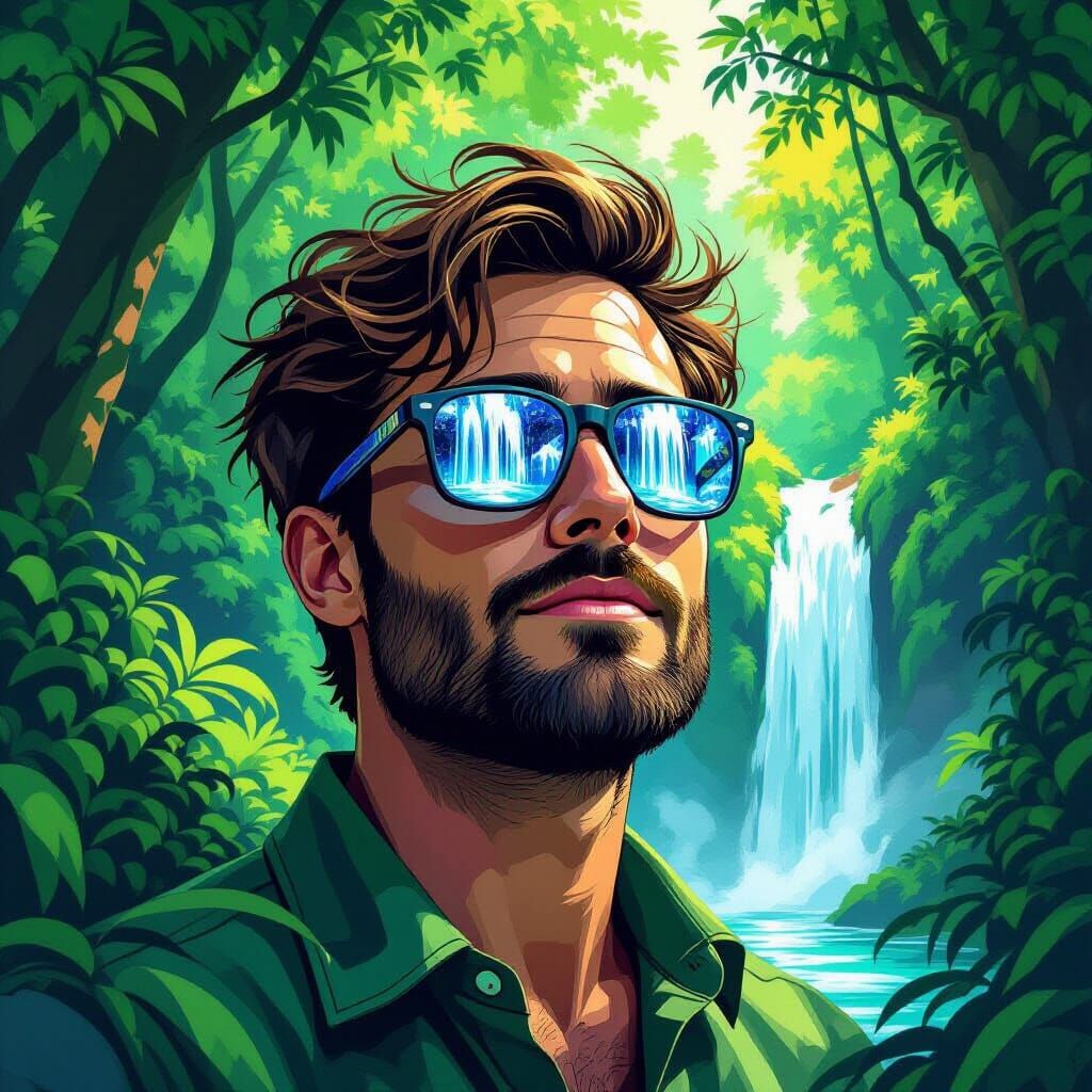 Surreal Waterfalls Flowing From Glasses in Forest