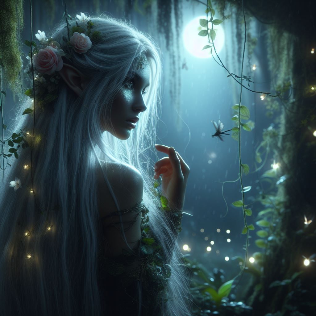 Dark Elf in Night Forest