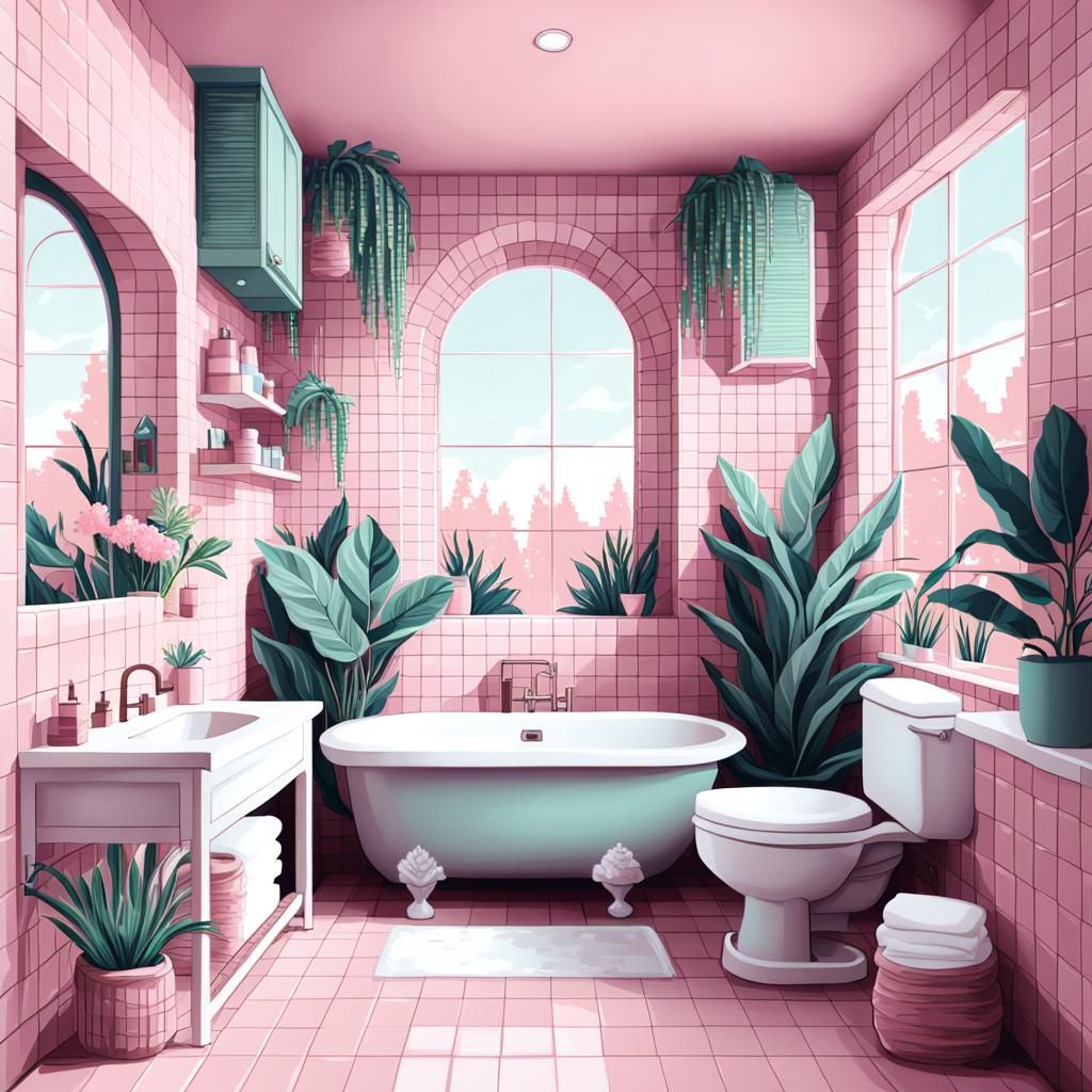 pink botanical bathroom