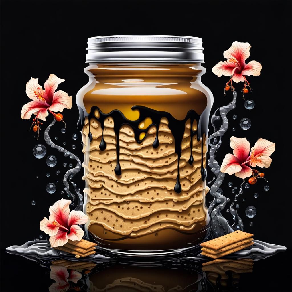 Jar of Peanut Butter,Hibiscus Flowers and Crackers