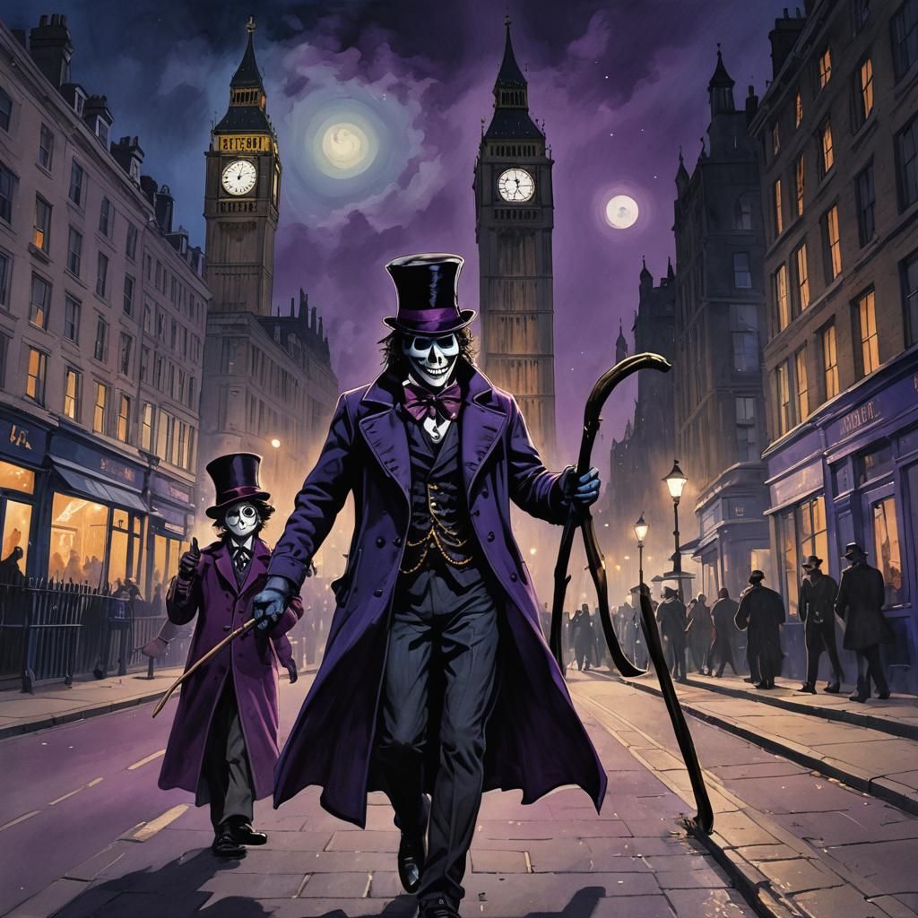 Jack the Reaper going trick ir treat with Willy Wonka at mid...