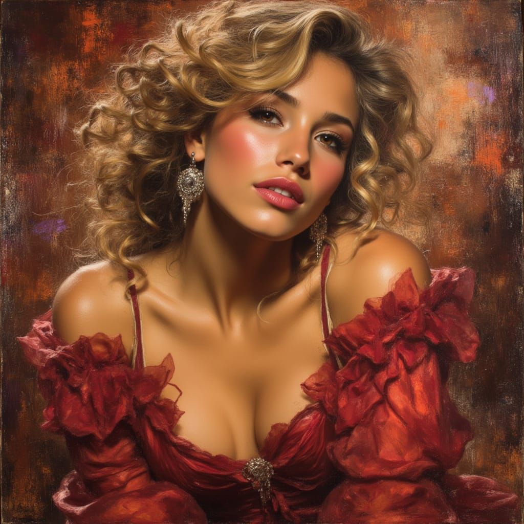 Emotional, elegant princess from London, scarlet, dry brush, oils, Diego Rivera, Luis Royo, playful, bright <lora:Geo real:1.0>